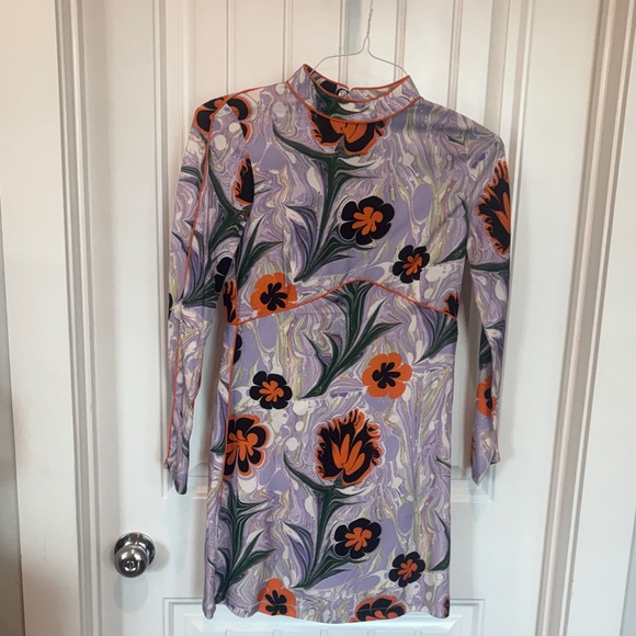 united in motion Dresses & Skirts - Floral Print Lavender Midi Dress with Orange Accents